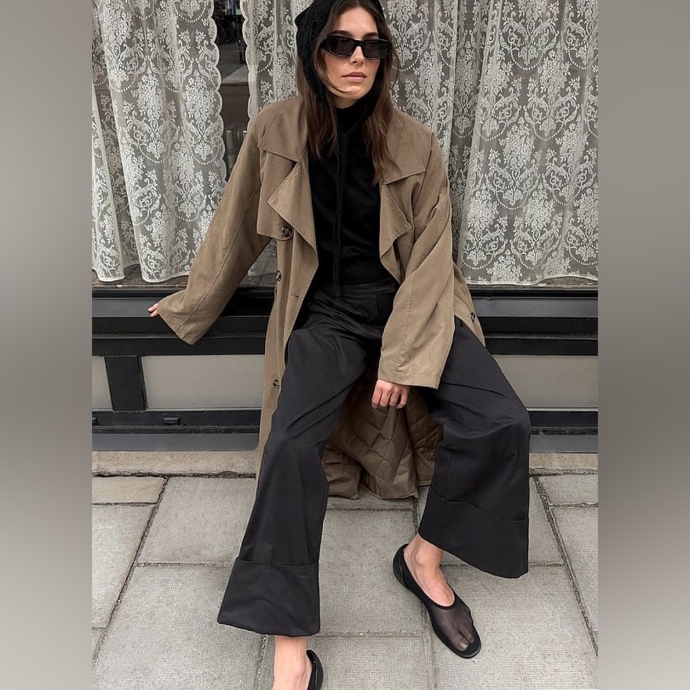 Black Wide-Leg linen blend Women's Pants